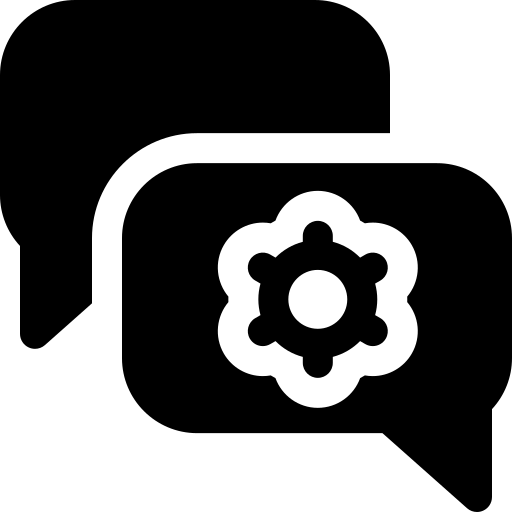 Engsagement & Assistance Icon of Two Speech Symbols With One Containing a Cog