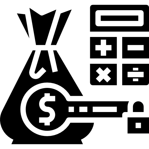 Cost Control Icon of Cash Purse With Padlock and Calculator on the Side